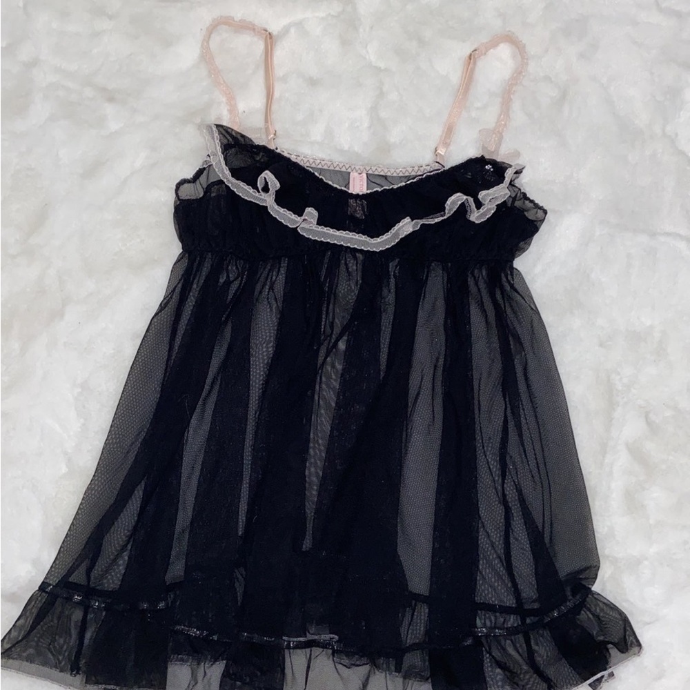 VINTAGE Victoria secret Black Sheer Babydoll Lingerie